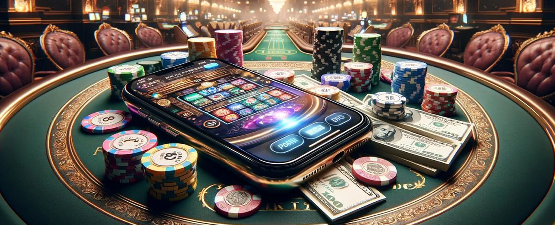 Dynamic playtime casino games hero image with golden accents
