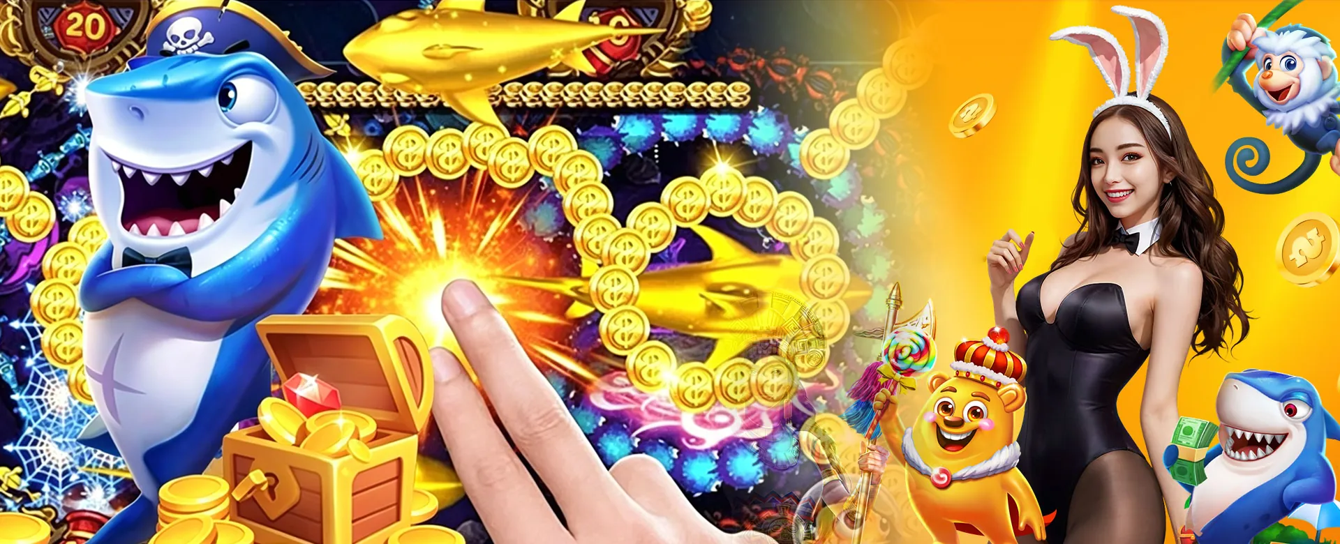 Player enjoying Playtime Rewards with golden coins and gaming elements